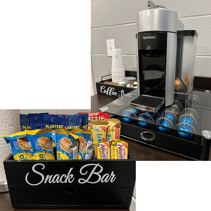 snacks and complimentary beverages in our air crew kitchen
